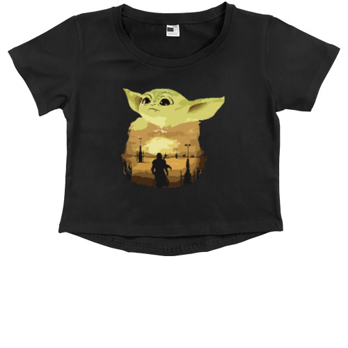 Kids' Premium Cropped T-Shirt - BABY YODA Art 3 - Mfest