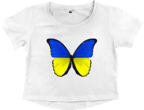 Women's Cropped Premium T-Shirt - Бабочка цвета Украины - Mfest