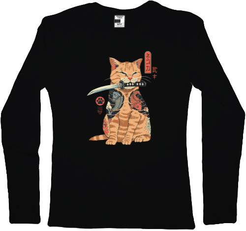 Коты и Кошки - Women's Longsleeve Shirt - Кот самурай - Mfest