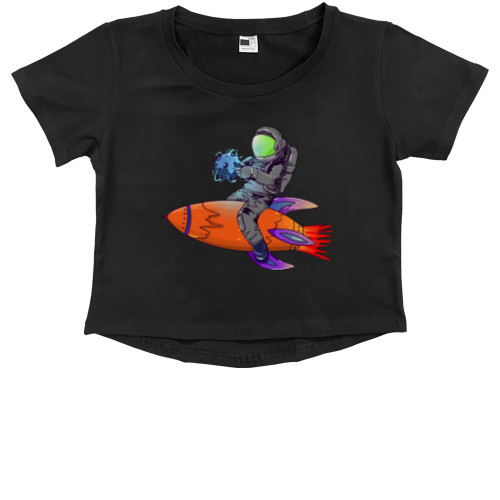 Kids' Premium Cropped T-Shirt - Космонавт на ракете - Mfest