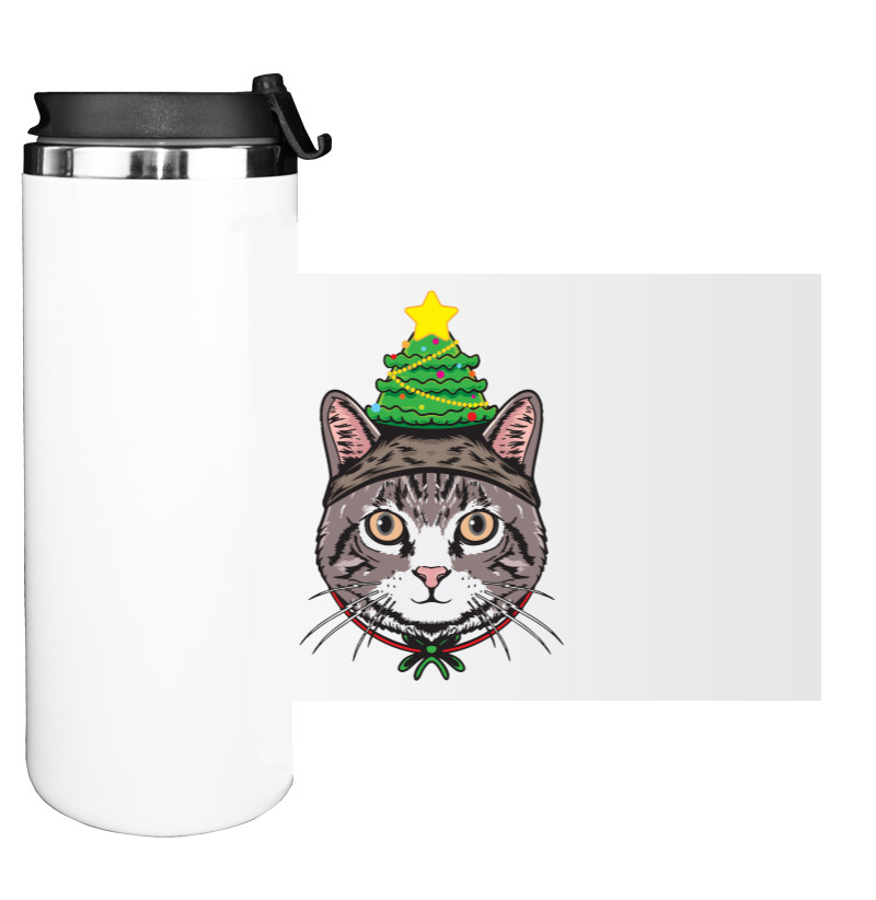 НОВЫЙ ГОД - Water Bottle on Tumbler - Котик з ялинкою - Mfest