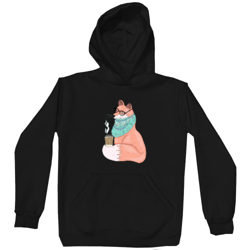 Unisex Hoodie - лисиця з кавою - Mfest