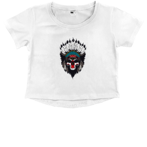 Kids' Premium Cropped T-Shirt - Skull Indians - Mfest