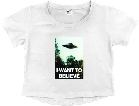 Women's Cropped Premium T-Shirt - I Want To Believe - Mfest