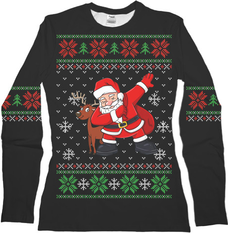 Women's Longsleeve Shirt 3D - Flexing Santa - Mfest