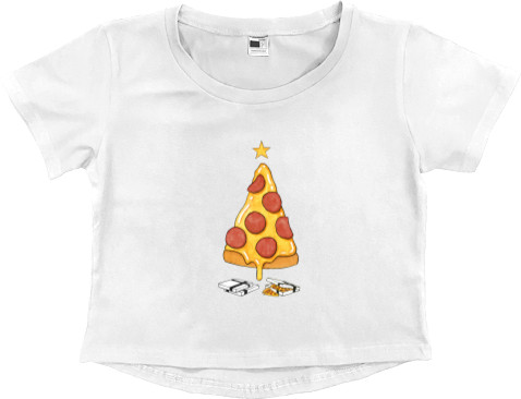 Women's Cropped Premium T-Shirt - New Year with PIZZA - Mfest