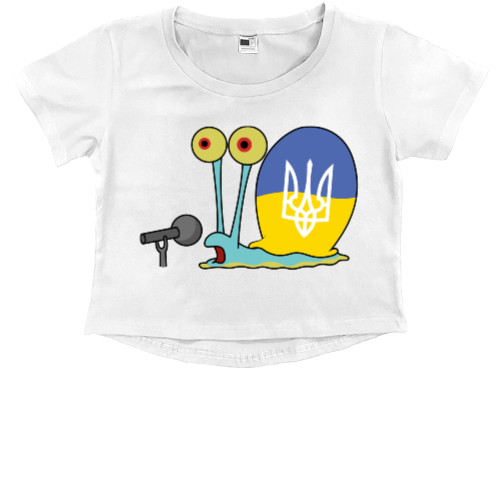 Kids' Premium Cropped T-Shirt - Gary the Snail supports Ukraine - Mfest