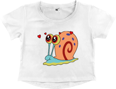 Women's Cropped Premium T-Shirt - GARY THE SNAIL (IN LOVE) / УЛИТКА ГЭРИ (ВЛЮБЛЕНА) - Mfest