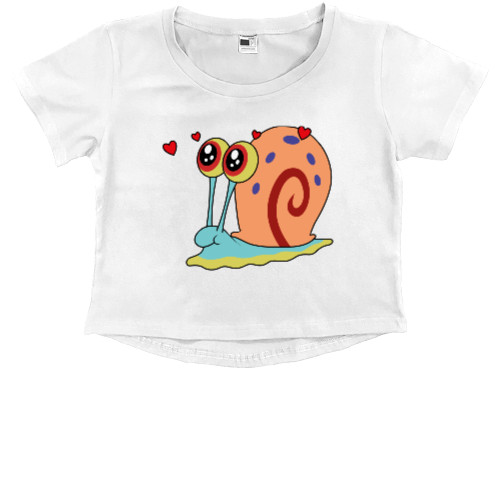 Kids' Premium Cropped T-Shirt - GARY THE SNAIL (IN LOVE) / УЛИТКА ГЭРИ (ВЛЮБЛЕНА) - Mfest