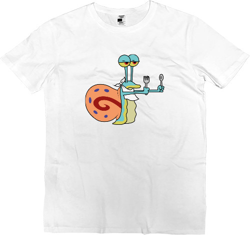 Men’s Premium T-Shirt - GARY THE SNAIL (READY TO EAT) / УЛИТКА ГЭРИ (ХОЧЕТ КУШАТЬ) - Mfest