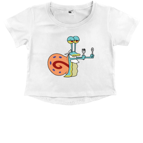 Kids' Premium Cropped T-Shirt - GARY THE SNAIL (READY TO EAT) / УЛИТКА ГЭРИ (ХОЧЕТ КУШАТЬ) - Mfest