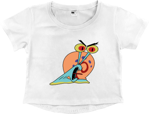 Women's Cropped Premium T-Shirt - GARY THE SNAIL (SCREAM) / УЛИТКА ГЭРИ (КРИЧИТ) - Mfest