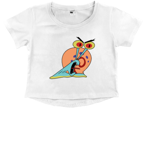 Kids' Premium Cropped T-Shirt - GARY THE SNAIL (SCREAM) / УЛИТКА ГЭРИ (КРИЧИТ) - Mfest