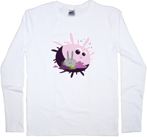 Kids' Longsleeve Shirt - CARTOON BUBBLEGUM RABBIT WITH SUN / МУЛЬТЯШНЫЙ КРОЛИК НА СОЛНЦЕ - Mfest