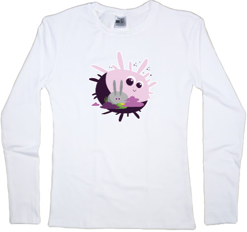 Women's Longsleeve Shirt - CARTOON BUBBLEGUM RABBIT WITH SUN / МУЛЬТЯШНЫЙ КРОЛИК НА СОЛНЦЕ - Mfest