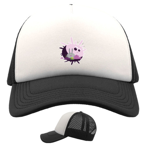 Kids' Trucker Cap - CARTOON BUBBLEGUM RABBIT WITH SUN / МУЛЬТЯШНЫЙ КРОЛИК НА СОЛНЦЕ - Mfest