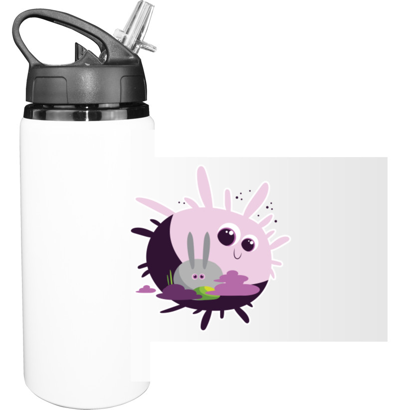 Sport Water Bottle - CARTOON BUBBLEGUM RABBIT WITH SUN / МУЛЬТЯШНЫЙ КРОЛИК НА СОЛНЦЕ - Mfest