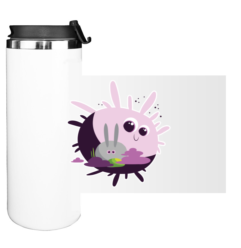 Water Bottle on Tumbler - CARTOON BUBBLEGUM RABBIT WITH SUN / МУЛЬТЯШНЫЙ КРОЛИК НА СОЛНЦЕ - Mfest