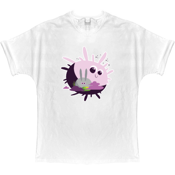 T-shirt Oversize - CARTOON BUBBLEGUM RABBIT WITH SUN / МУЛЬТЯШНЫЙ КРОЛИК НА СОЛНЦЕ - Mfest