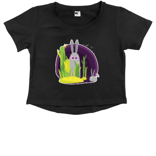 Kids' Premium Cropped T-Shirt - CARTOON BUBBLEGUM RABBIT / МУЛЬТЯШНЫЙ КРОЛИК - Mfest