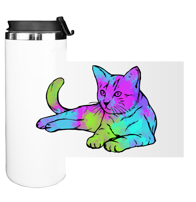 Water Bottle on Tumbler - Акварельный кот - Mfest