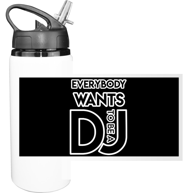 Sport Water Bottle - Everybody Wants to be a DJ(white) - Mfest