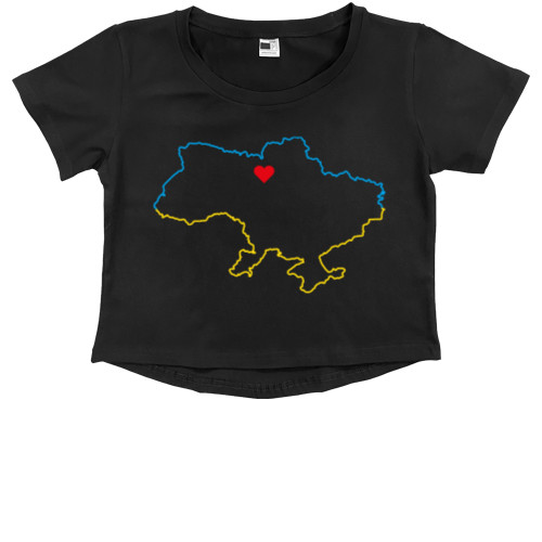 Kids' Premium Cropped T-Shirt - Контурная карта Украины, Киев Сердце Украины - Mfest