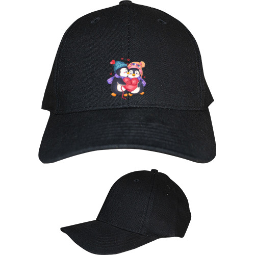 Kids' Baseball Cap 6-panel - Влюбленная пара с забавными пингвинами шапочке, держащими сердце - Mfest