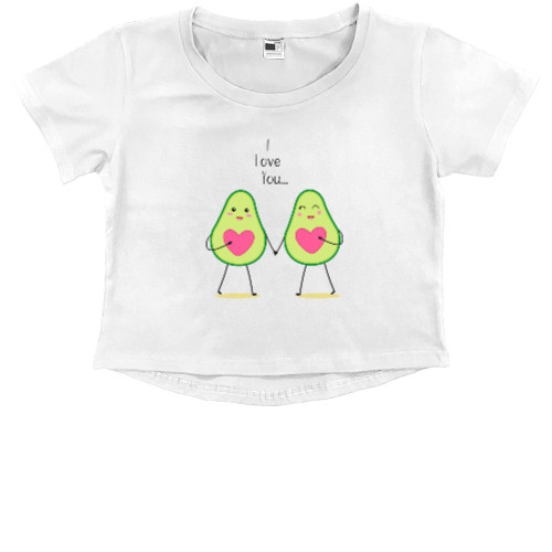 Kids' Premium Cropped T-Shirt - Пара милейших авокадо влюбленных с сердечками - Mfest