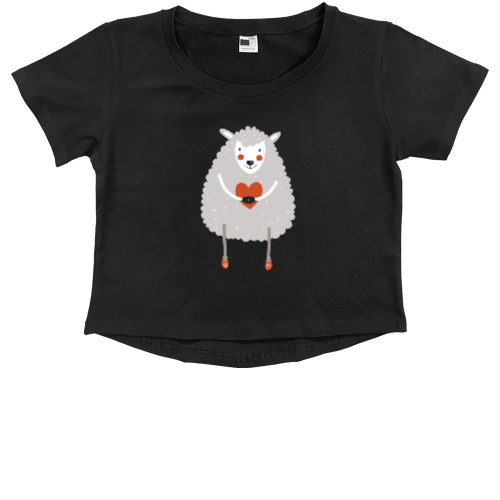 Kids' Premium Cropped T-Shirt - Смущенная и влюбленная овечка с сердечком - Mfest