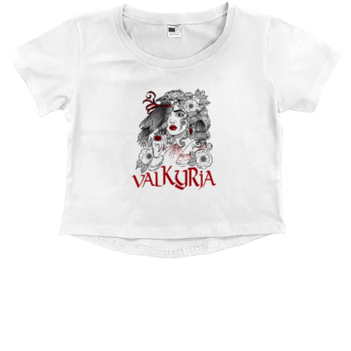 Kids' Premium Cropped T-Shirt - женщина валькирия с вороном на руке - Mfest