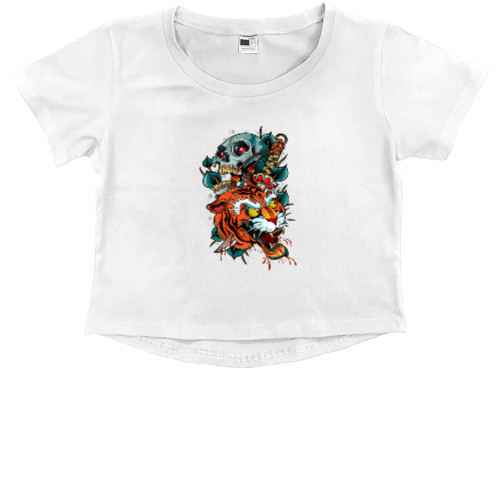 Kids' Premium Cropped T-Shirt - маска японского демона тигра - Mfest