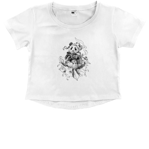 Kids' Premium Cropped T-Shirt - панда курит большую трубку - Mfest