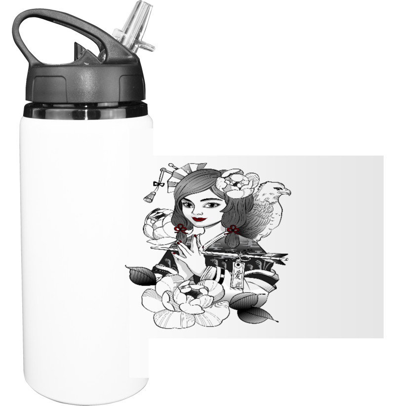 Sport Water Bottle - японская девушка с орлом - Mfest