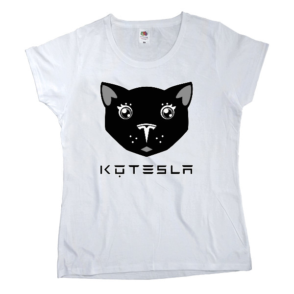 Women's T-shirt Fruit of the loom - КоТесла - пародия на лого TESLA - Mfest