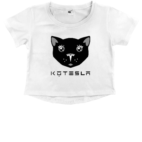 Kids' Premium Cropped T-Shirt - КоТесла - пародия на лого TESLA - Mfest