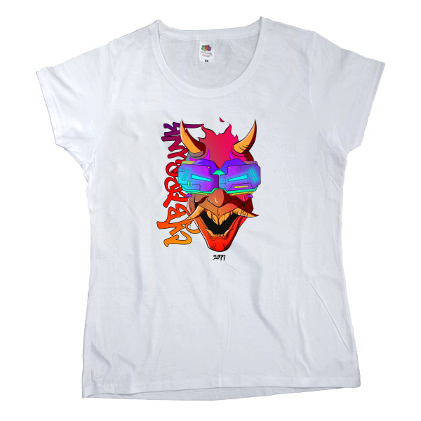 Women's T-shirt Fruit of the loom - Маска ОНИ Киберпанк - Mfest