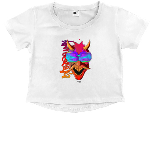 Kids' Premium Cropped T-Shirt - Маска ОНИ Киберпанк - Mfest