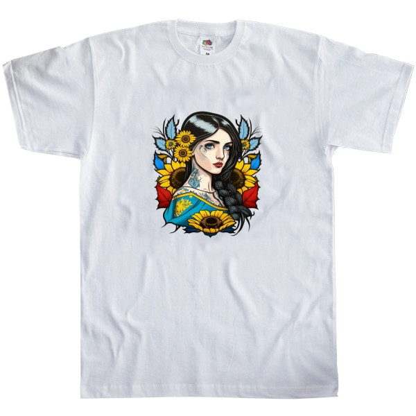 Men's T-Shirt Fruit of the loom - Charming Ukrainian girl with flowers - Mfest