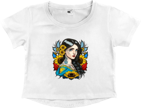 Women's Cropped Premium T-Shirt - Charming Ukrainian girl with flowers - Mfest