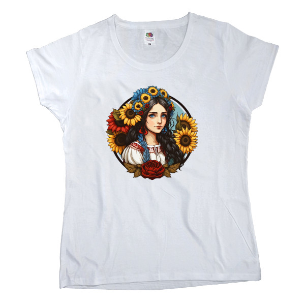 Women's T-shirt Fruit of the loom - Ukrainian girl with sunflowers - Mfest