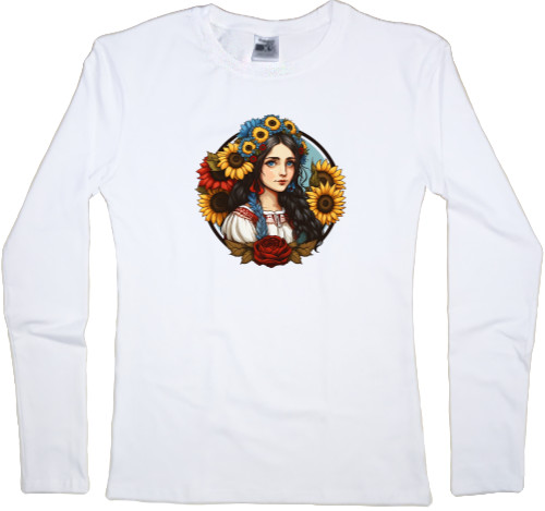 Women's Longsleeve Shirt - Ukrainian girl with sunflowers - Mfest