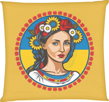 Square Throw Pillow - Ukrainian girl in a wreath - Mfest