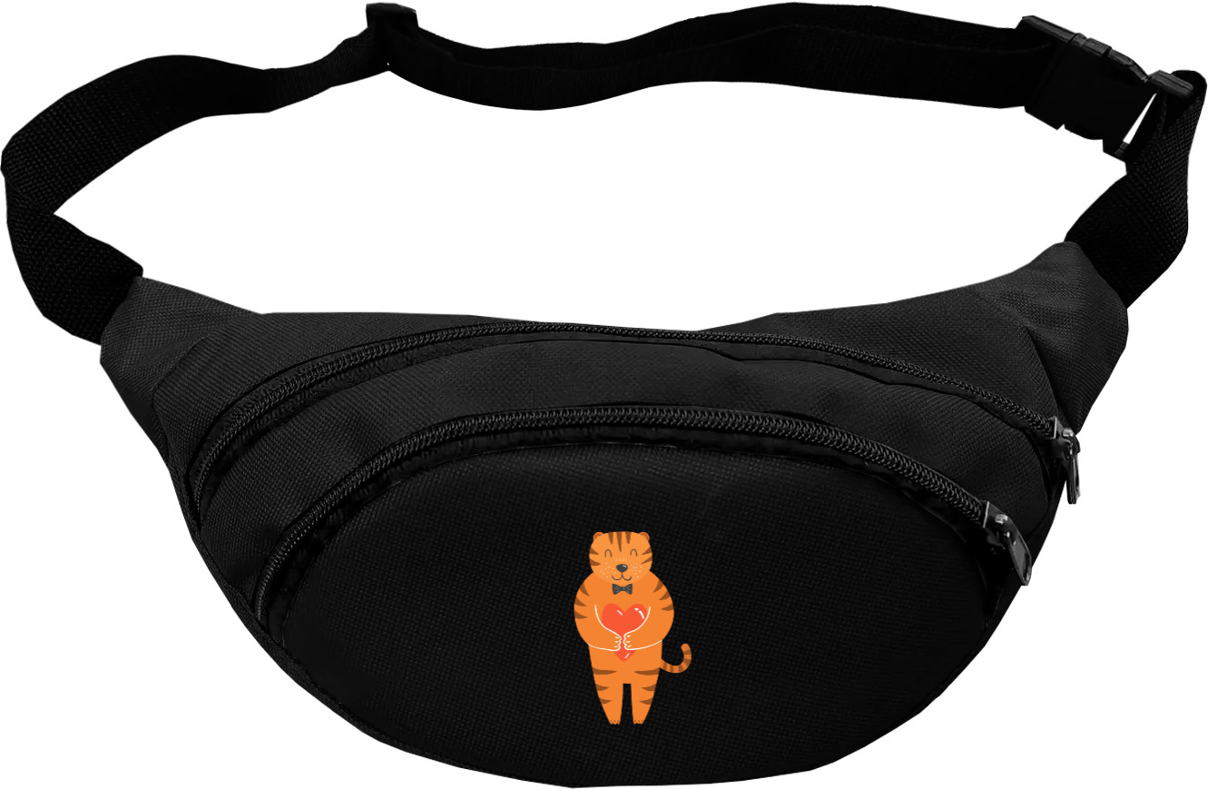 Fanny Pack - Влюбленный рыжий тигр с сердечками в руках для нее - Mfest