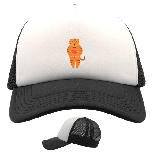 Kids' Trucker Cap - Влюбленный рыжий тигр с сердечками в руках для нее - Mfest