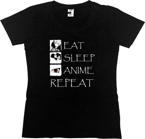 Футболка Премиум Женская - Eat Sleep Anime repeat - Mfest