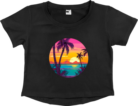 Women's Cropped Premium T-Shirt - Palm Beach  Bright Sunrise - Mfest