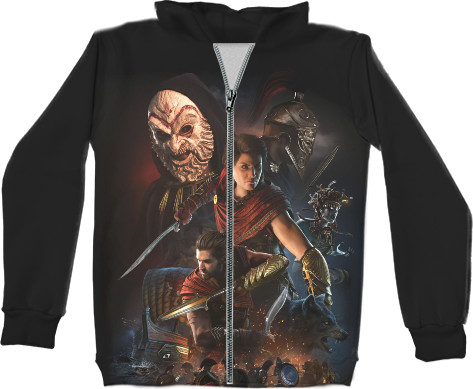 Kids' Zip-through Hoodie 3D - Assassins Creed Odyssey Art - Mfest