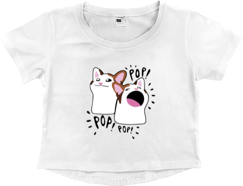 Women's Cropped Premium T-Shirt - Pop Cat - Mfest