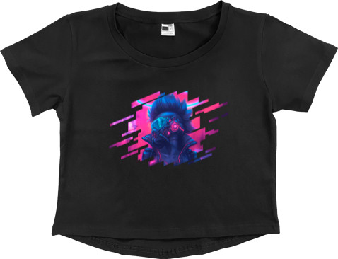 Women's Cropped Premium T-Shirt - Cyberpunk 2077 Girl 3 - Mfest